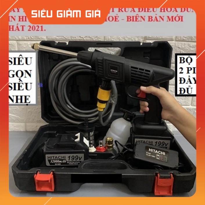MÁY RỬA XE MINI HITACHI CẦM TAY PIN ÁP LỰC