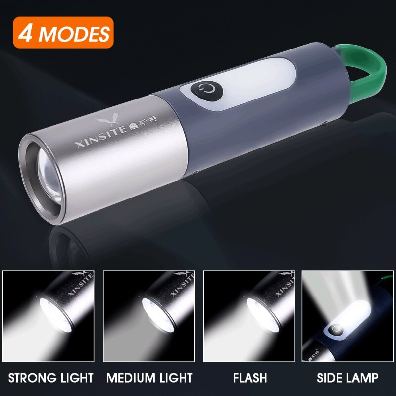 Đa chức năng Móc chìa khóa có đèn siêu sáng đèn pin LED có thể sạc qua USB Cắm Trại Di động ngoài trời đèn câu cá