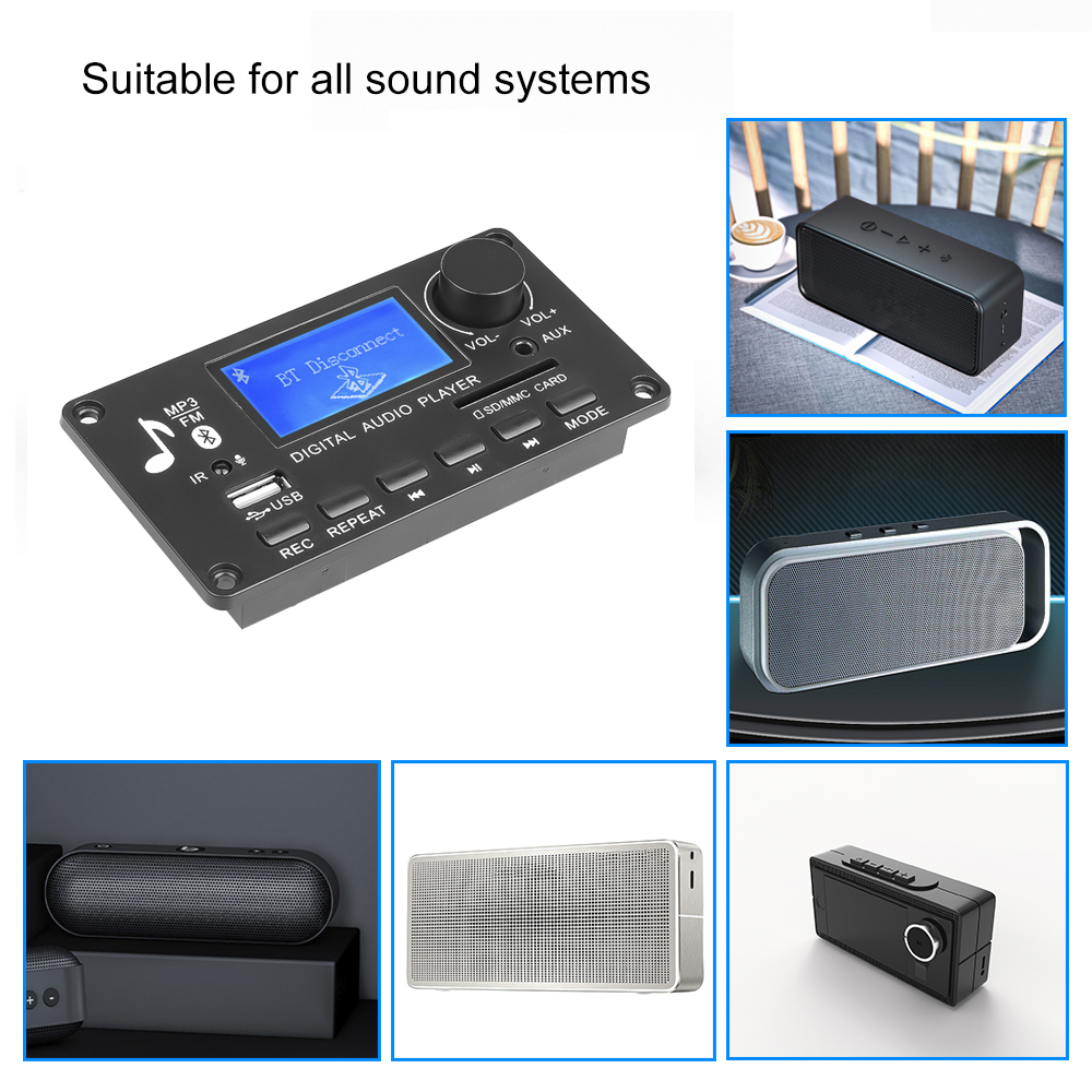 Máy Nghe Nhạc MP3 Bluetooth 5.0 12V Cho Xe Hơi Hỗ Trợ USB FM TF AUX Mô-đun Bảng Mạch Giải Mã Âm Thanh Ghi Âm Cuộc Gọi Rảnh Tay