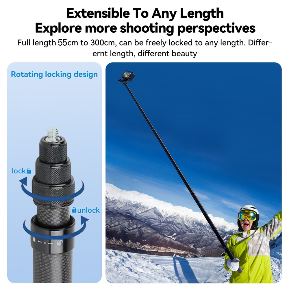 ；‘、；【 3m carbon fiber selfie stick for insta360 x3 / one x2 / rs aluminum alloy selfie stick for gopro hero 11 10 9 8 dji osmo action
