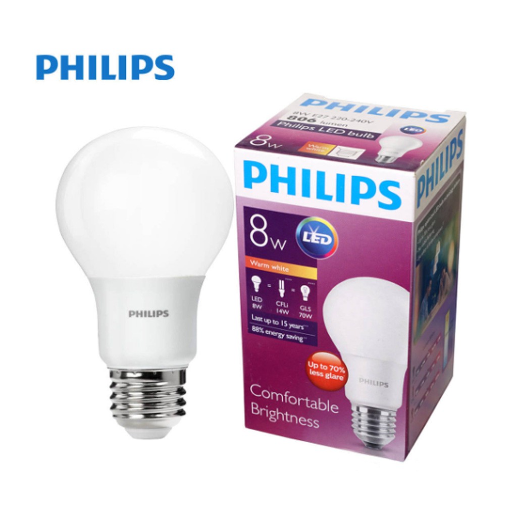 Bộ 2 Bóng đèn Philips LED 8W 3000K E27 A60 - Ánh sáng vàng