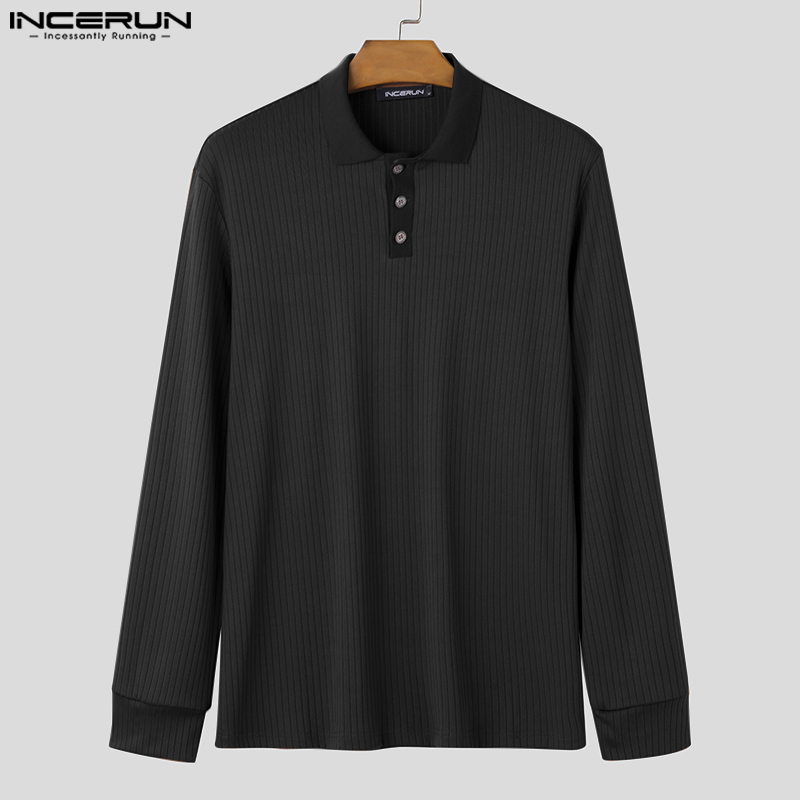 INCERUN Mens Long Sleeve Formal Casual Lapel Tops Leotard Plain Knitted Sweater Button Up Pullover