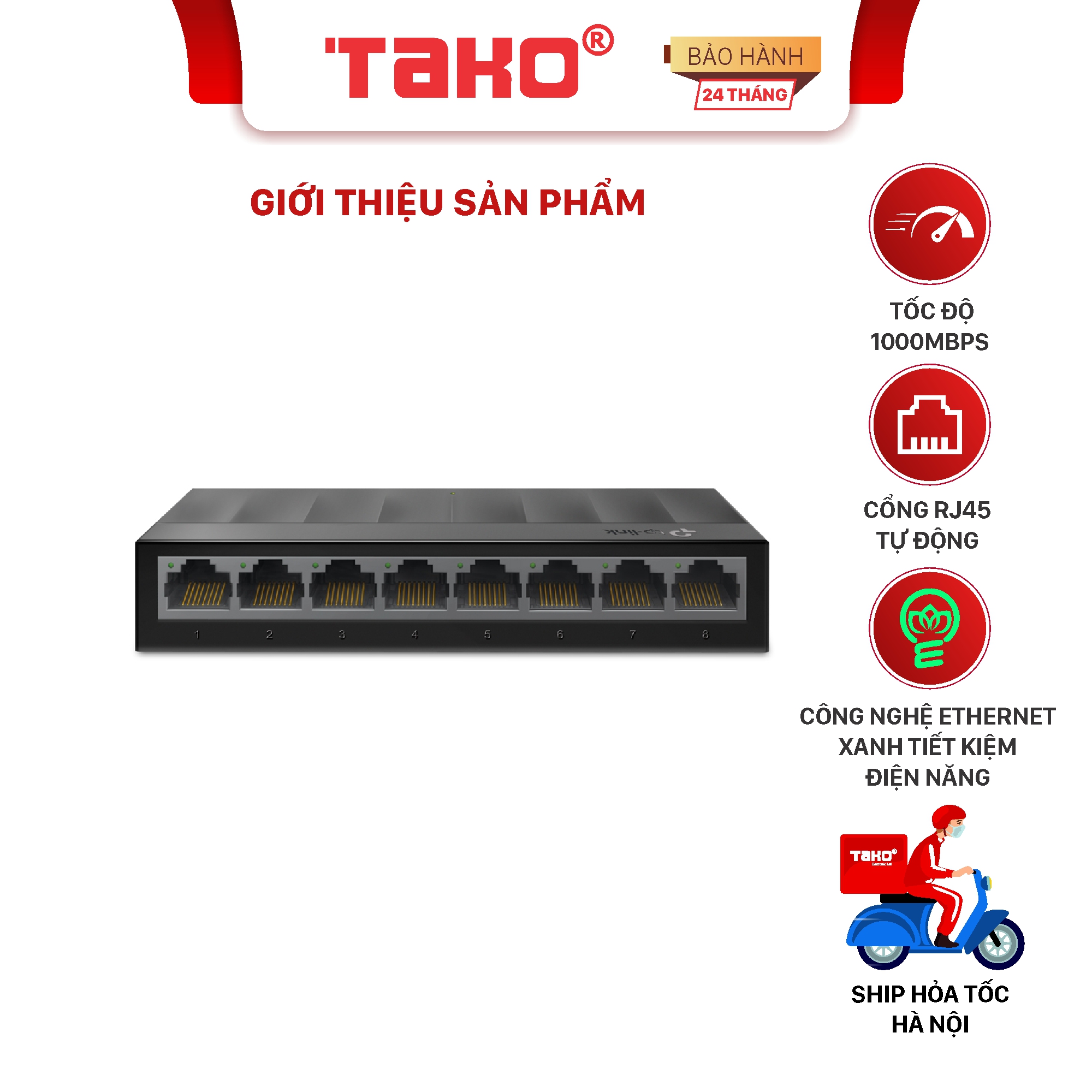 Bộ chia tín hiệu switch tp-link để bàn 8 cổng 10/100mbps ls1008. chính hãng, bh 24 tháng