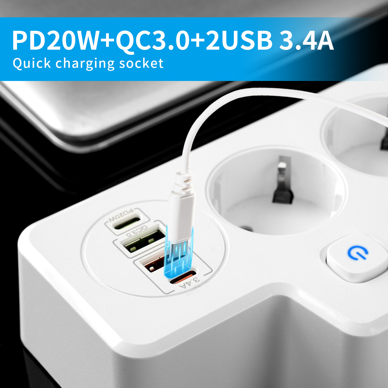 Wall Charger 2AC Wall Socket With USB Outlets Fast Charging Ports ...