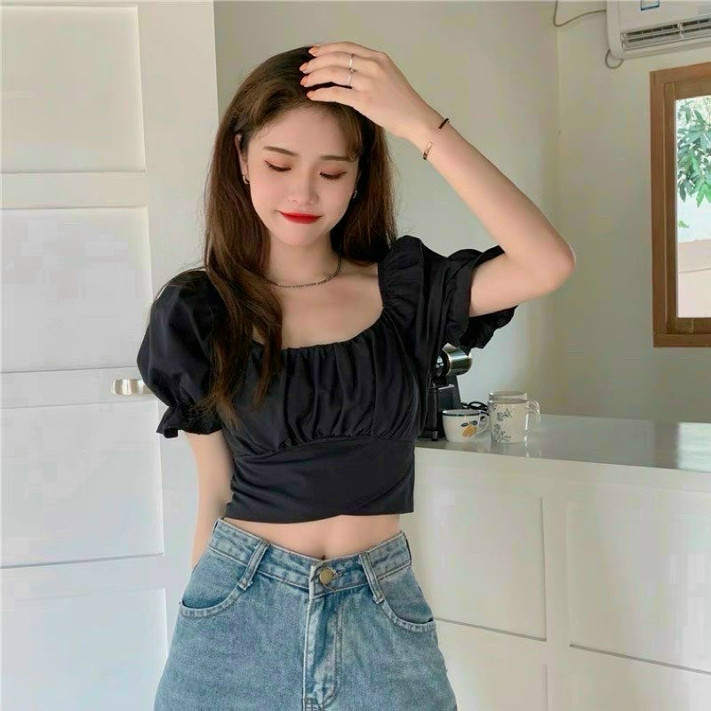 Áo von kiểu cổ vuông tay ngắn bèo tay phối cột nơ sau lưng ttkxa0406
