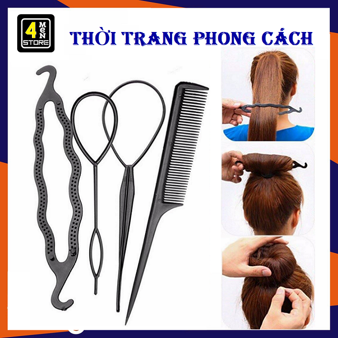 Bộ dụng cụ làm tóc đa năng 4 món - set búi tóc đa năng