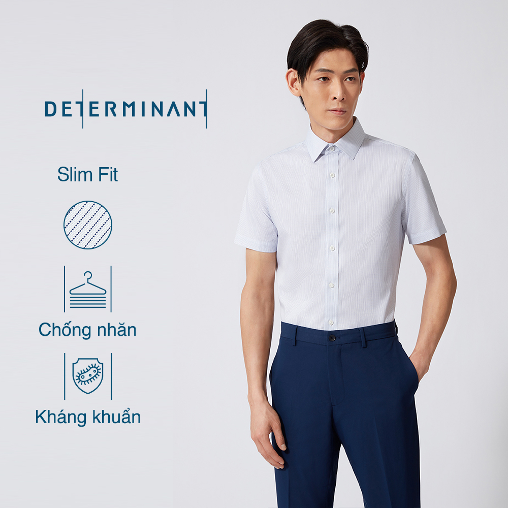 Áo sơ mi nam công sở determinant tay ngắn - dáng ôm - chống nhăn - kháng khuẩn - màu trắng sọc navy - 301s