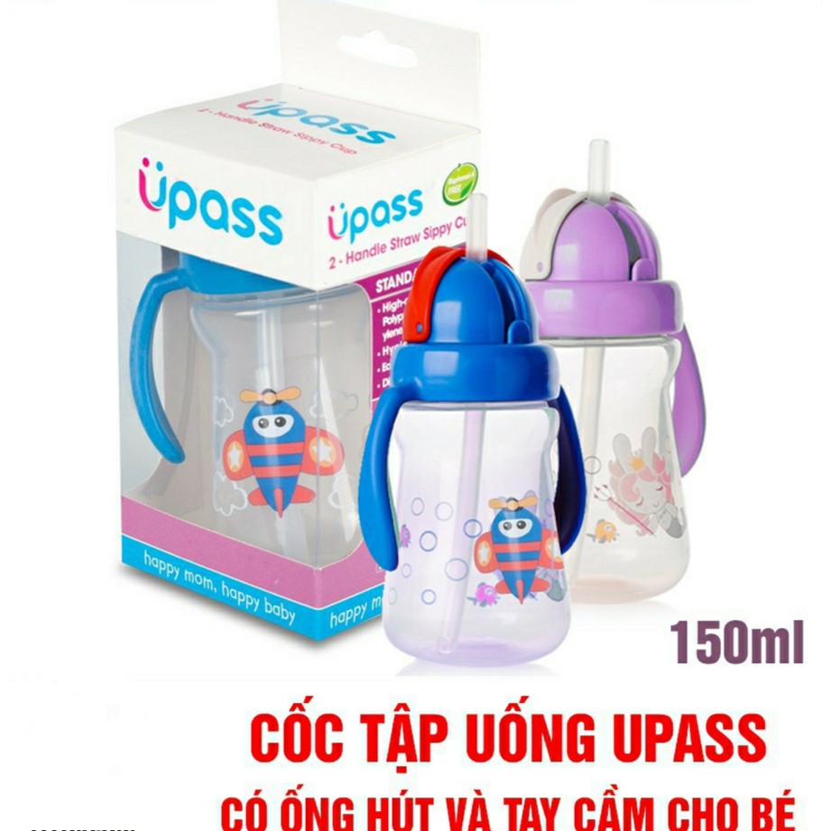 Cốc Bình nước tập hút có 2 tay cầm 150ml Upass UP0080N Sản xuất tại Thái