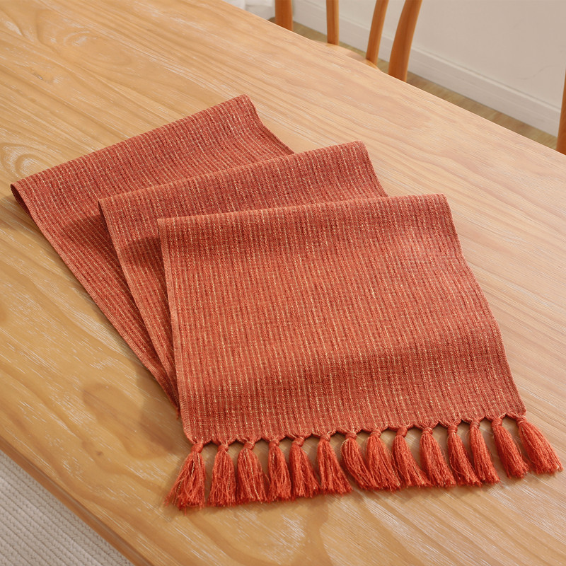 4/6/8/10 Seat Imitation Cotton Linen Table Runner 33x240 Simple Solid Color Handmade Tassel Table Runner Tea Table/shoe Cabinet Runner/bucket Cabinet Runner/bed Runner Home Decoration Fabric Art