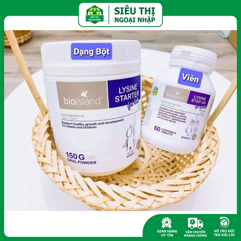 LYSINE BIOISLAND Úc giúp bé phát triển chiều cao - Dạng bột và dạng viên