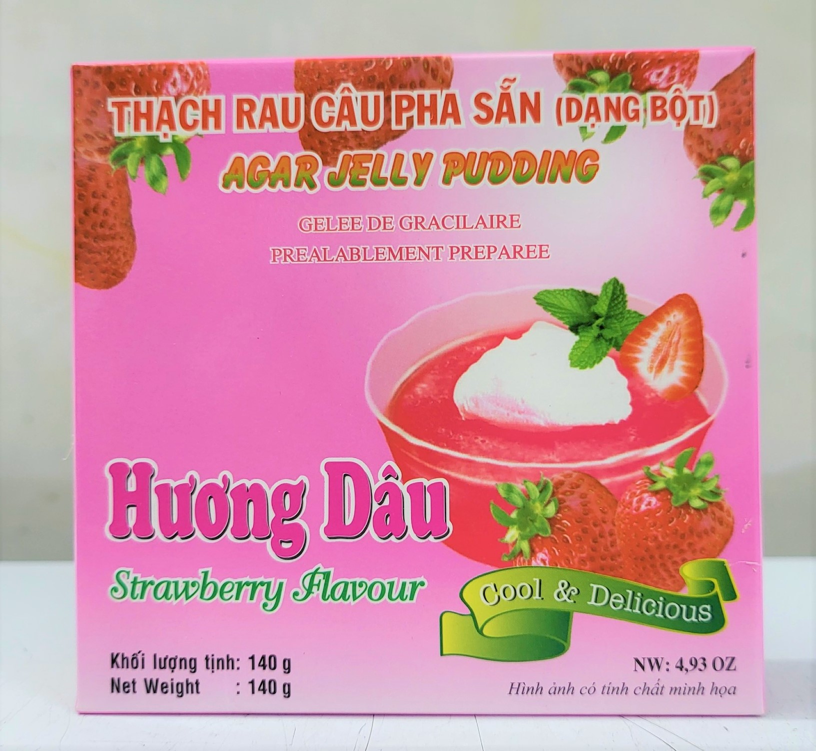 [Hộp 140g HƯƠNG DÂU] BỘT THẠCH RAU CÂU PHA SẴN [VN] 3K Agar Jelly Pudding Strawberry Flavour