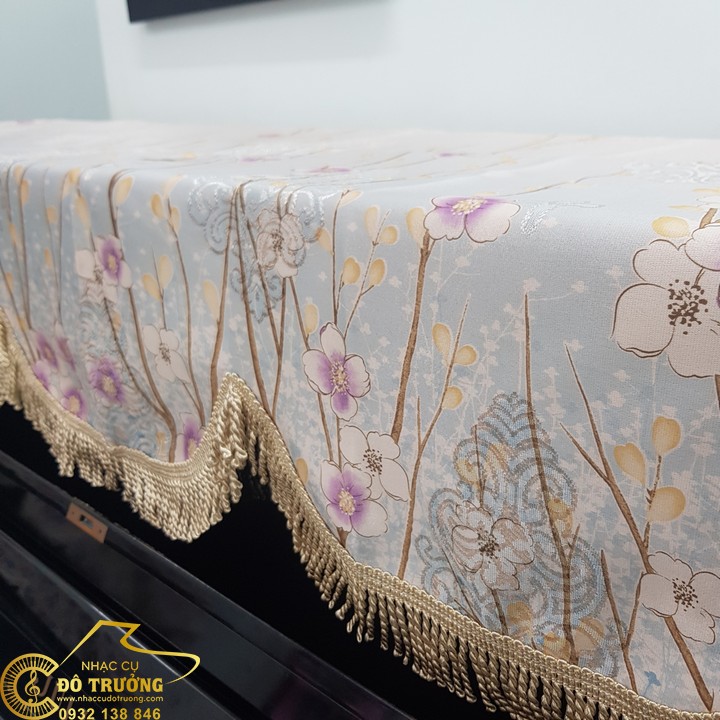 Khăn Phủ đàn Piano mẫu hoa đào kem