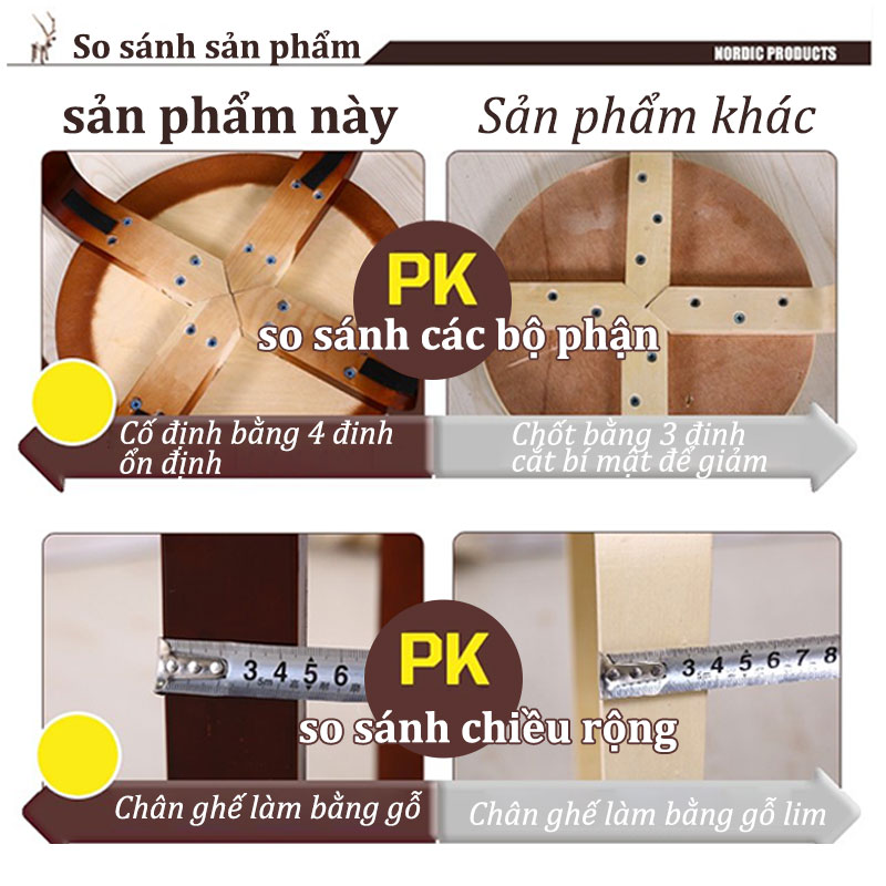 Ghế gỗ mặt tròn chân dẹp ba màu sắc