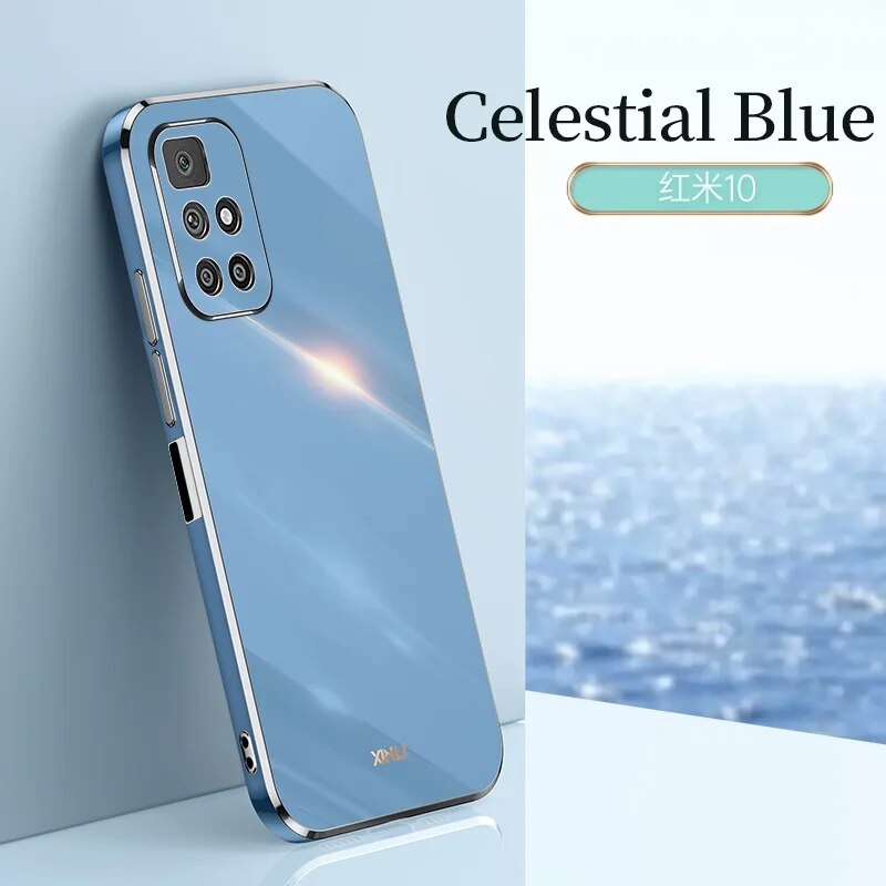 Fashions High Quality Casing for Xiaomi Redmi 10 Solid Color Straight Edge 6D Plating Phone Case Soft Cover.