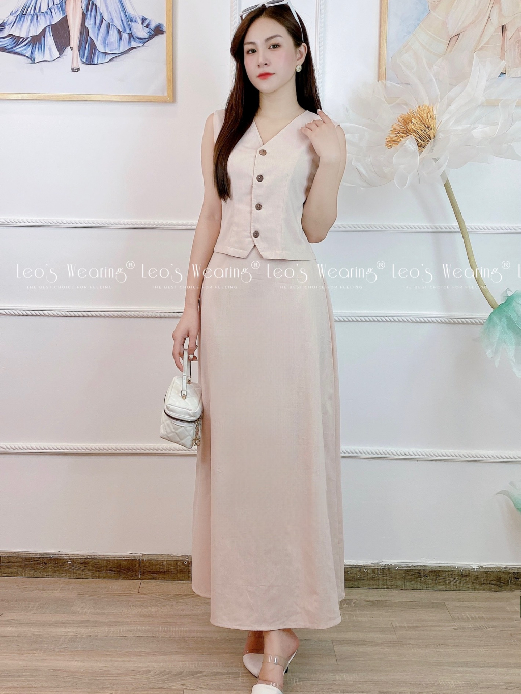 C295 LEOSWEARING set váy linen dáng dài