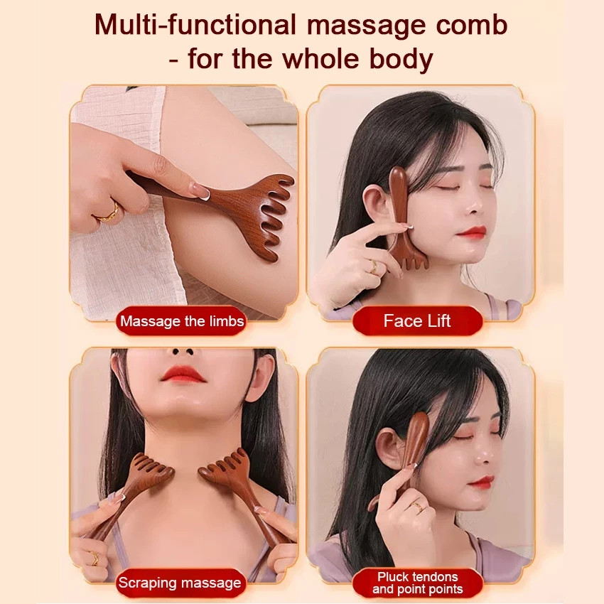 Pente de madeira de sândalo antiestático para massagem capilar_voghion.com