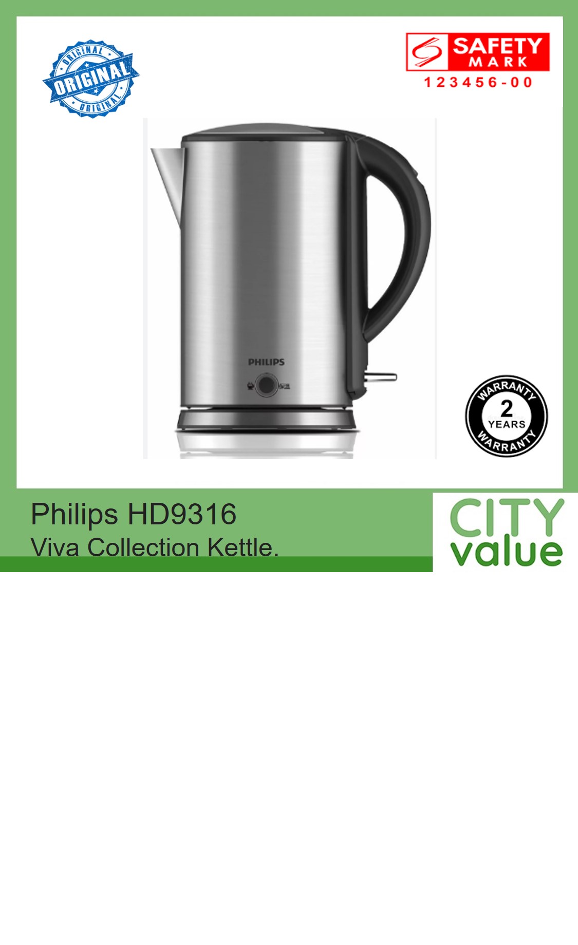 Philips HD9316 Viva Collection Kettle. 1.7L Capacity. 1800W Power. Keep Warm Function. Double