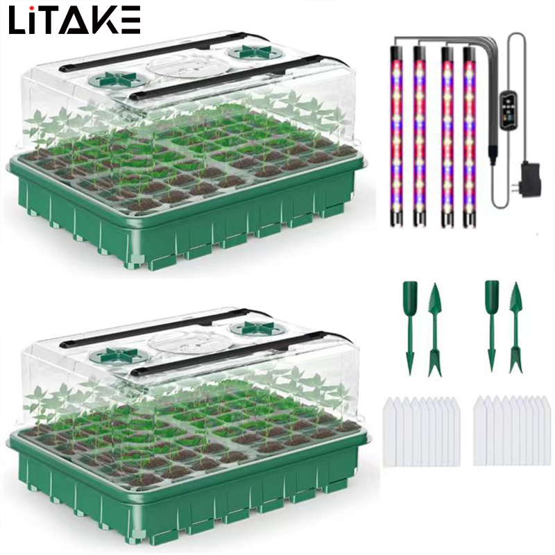Starter Tray With Grow Light 80 Cells Seed Starter Kits Adjustable Humidity And Temperature Switch Seed Starter Tray For Plants