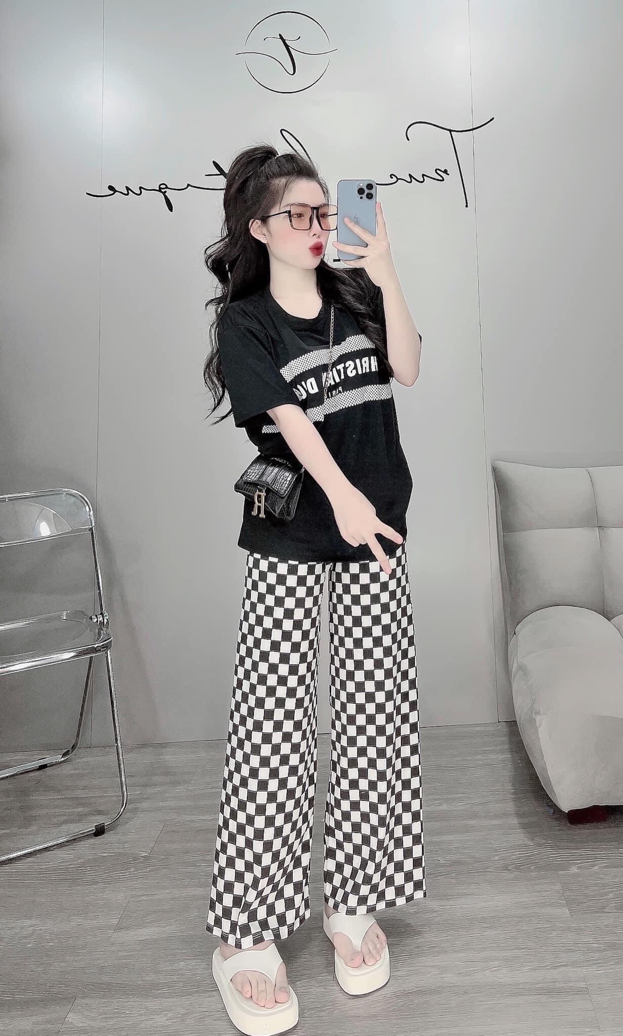 Set bộ thun áo cotton quần dài caro pnt shop