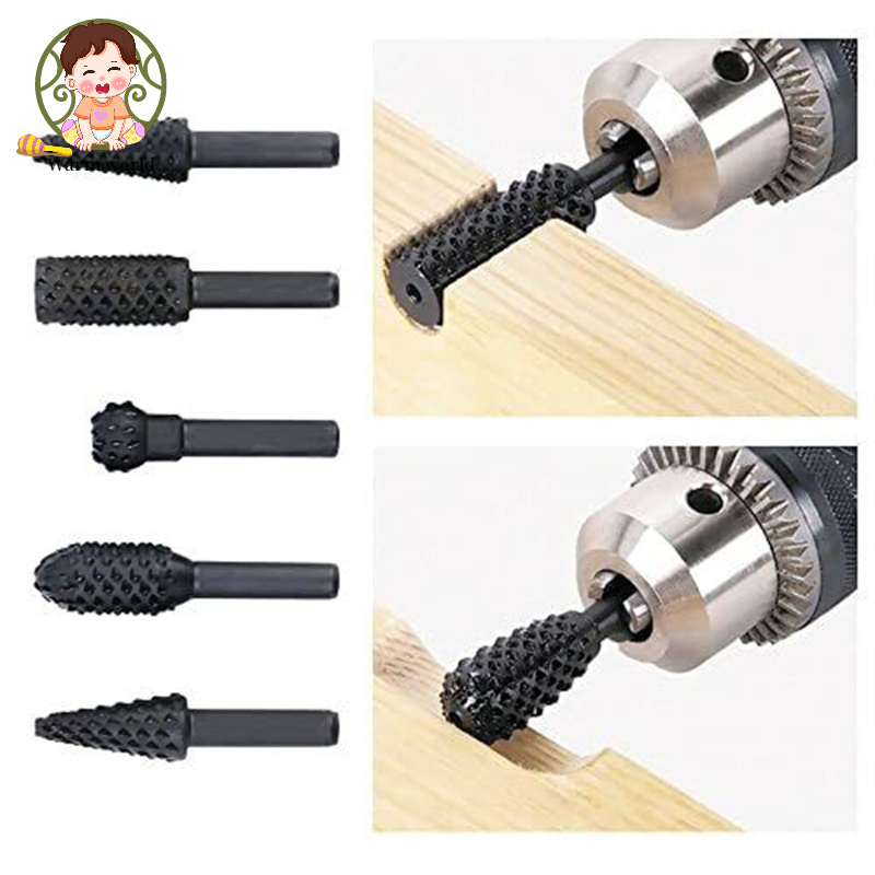 【Ready Stock】10pcs File Drill Bits Set With Spherical, Cylindrical Pointed Drill, Grinder Drill Rasp For Woodworking Carving Tool 1/4" Round Shank Rotary Burr Set