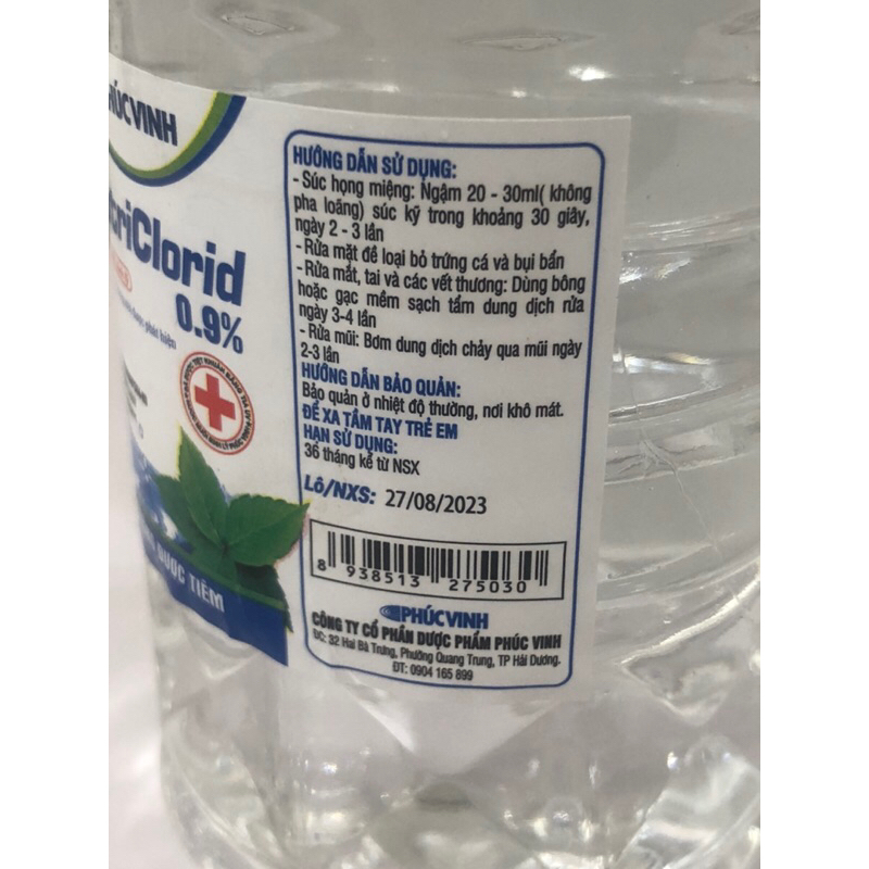 Nước muối sinh lý Natri Clorid 0,9% Chai 500ml