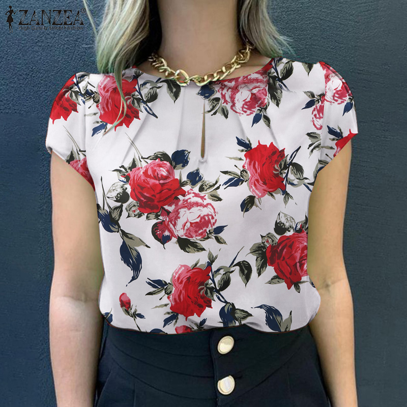 ZANZEA Womens Floral Printed Shirt Blouse Elegant Workwear