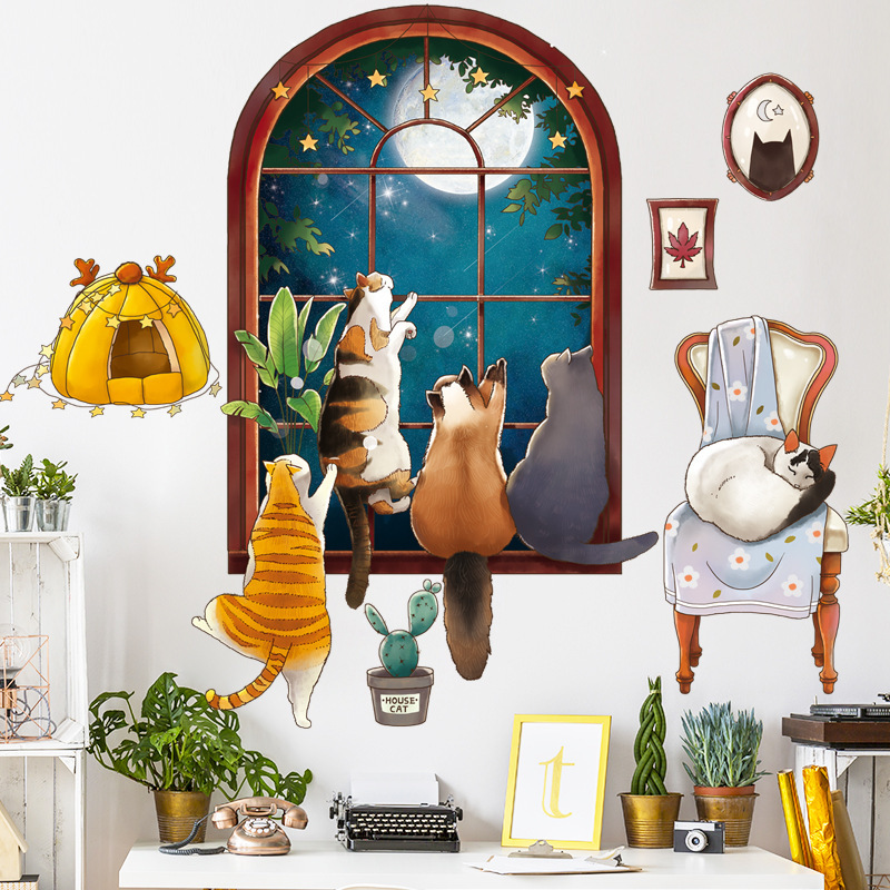 Decal dán tường Chú mèo nhìn cửa sổ