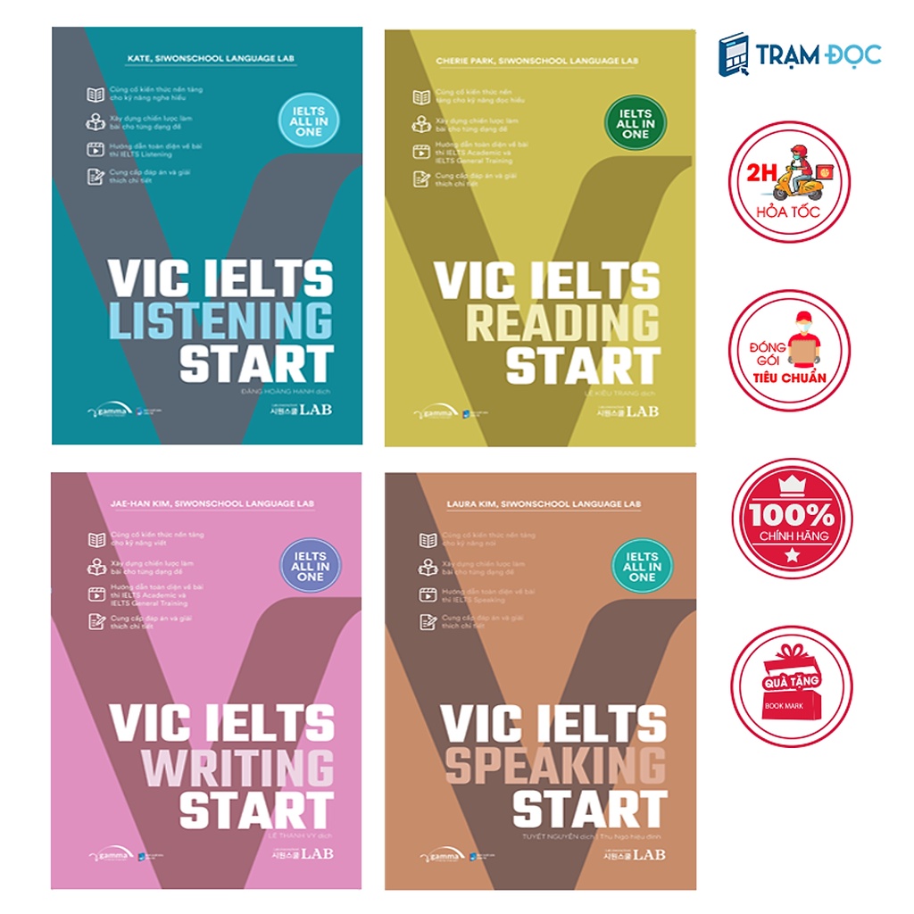 Sách - combo 4 cuốn vic start ielts all in one: reading + writing + listening + speaking