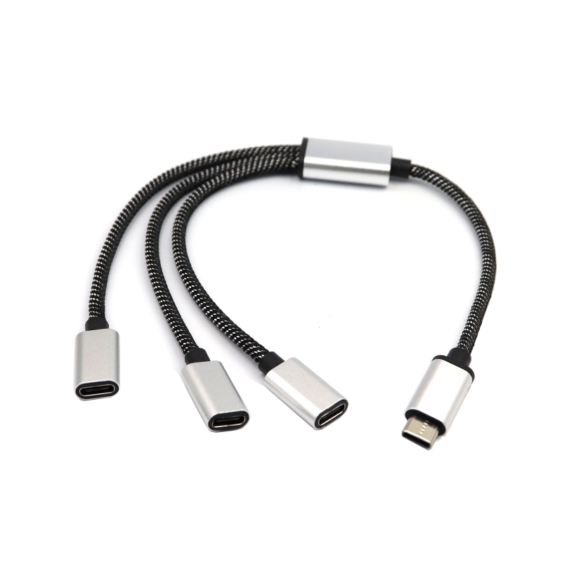 Usb c male to 3 usb c female cable adapter headphone type c charging adapter 480mbps data transmission 30cm/11.81in