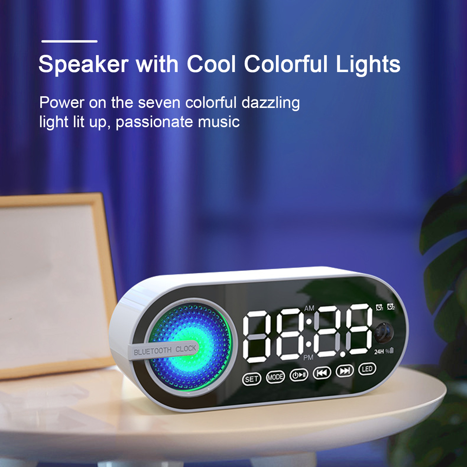 Wireless Speaker with Stereo Structure Speaker with Cool Colorful Lights Portable Wireless Speaker with Mirror Clock Immersive Sound Enhanced Bass Bluetooth 5.0 Speaker