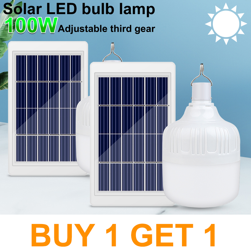 Super BrightCOD Kingdo 100W 200W Original Solar Charging LED Bulb Portable Hook Emergency