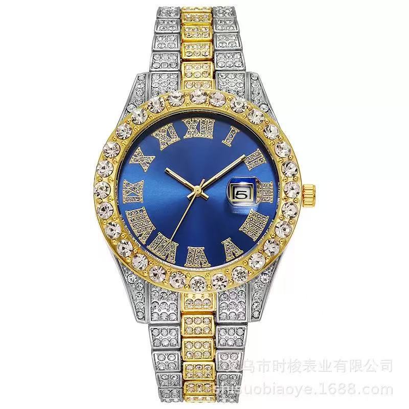 【Exclusive Offer】Unisex Watches - Men's & Women's Steel Strap Hip-Hop Roman Numeral Diamond Studded Calendar Quartz Watches for Students.