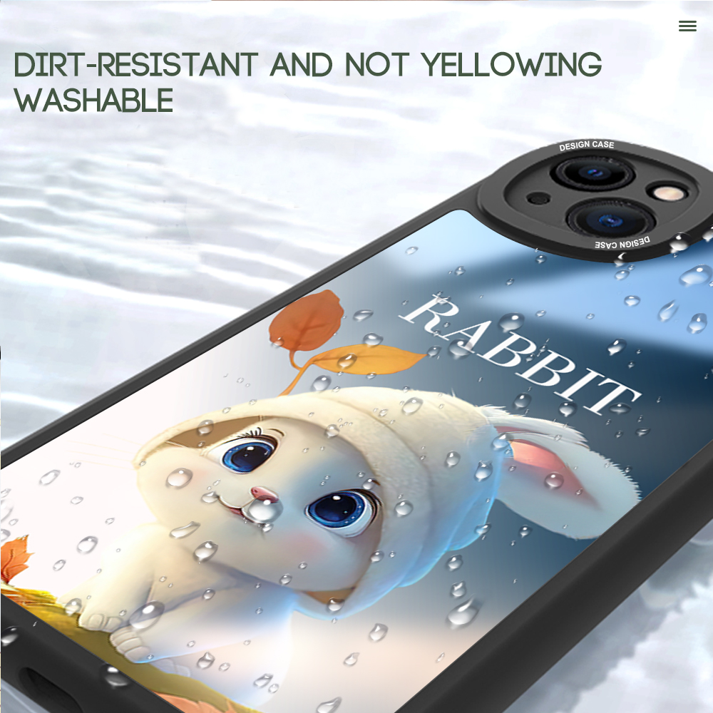 Jizetin Casing For Xiaomi Redmi Note 10 Note 10 5G Note 10 Pro Note 10S Note 11 Note 11S Note 11 5G Cute White Hat Rabbit Pattern Slim Mirror Back Casing Soft Silicone Phone Case