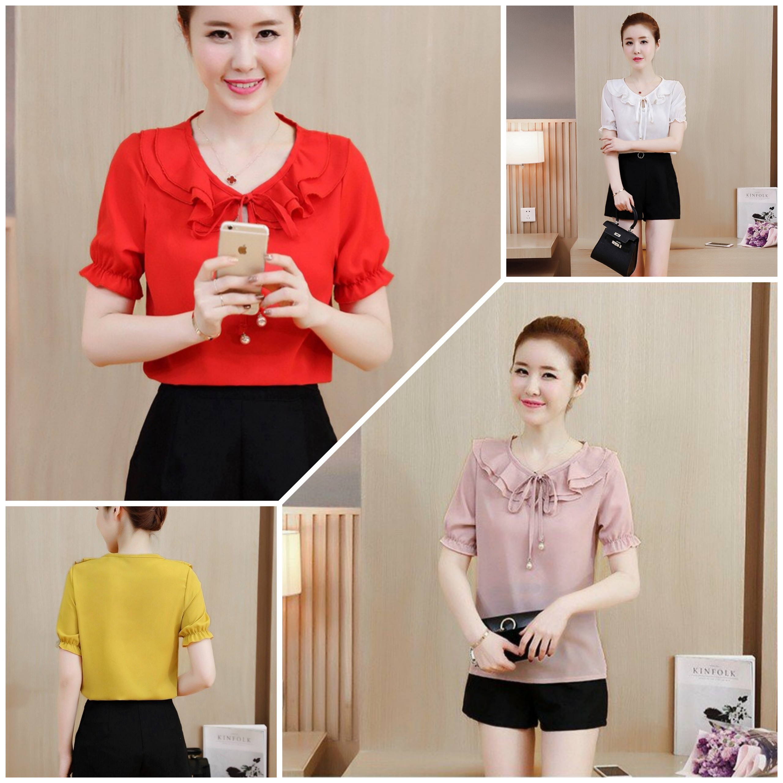 [HCM]ÁO KIỂU CỔ BÈO PHỐI NƠ HARA