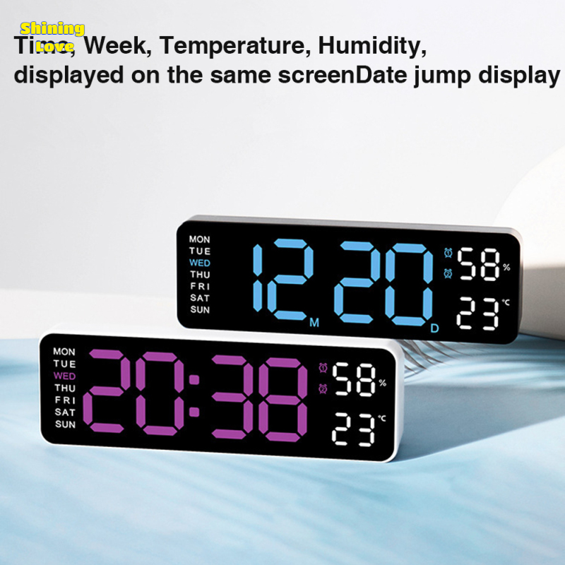 ShiningLove Digital Clock LED Electronic Alarm Clock, Date, Time, Week, Temperature, And Humidity Display, Modern Desk And Wall Clock, For Bedroom, Living Room And Office