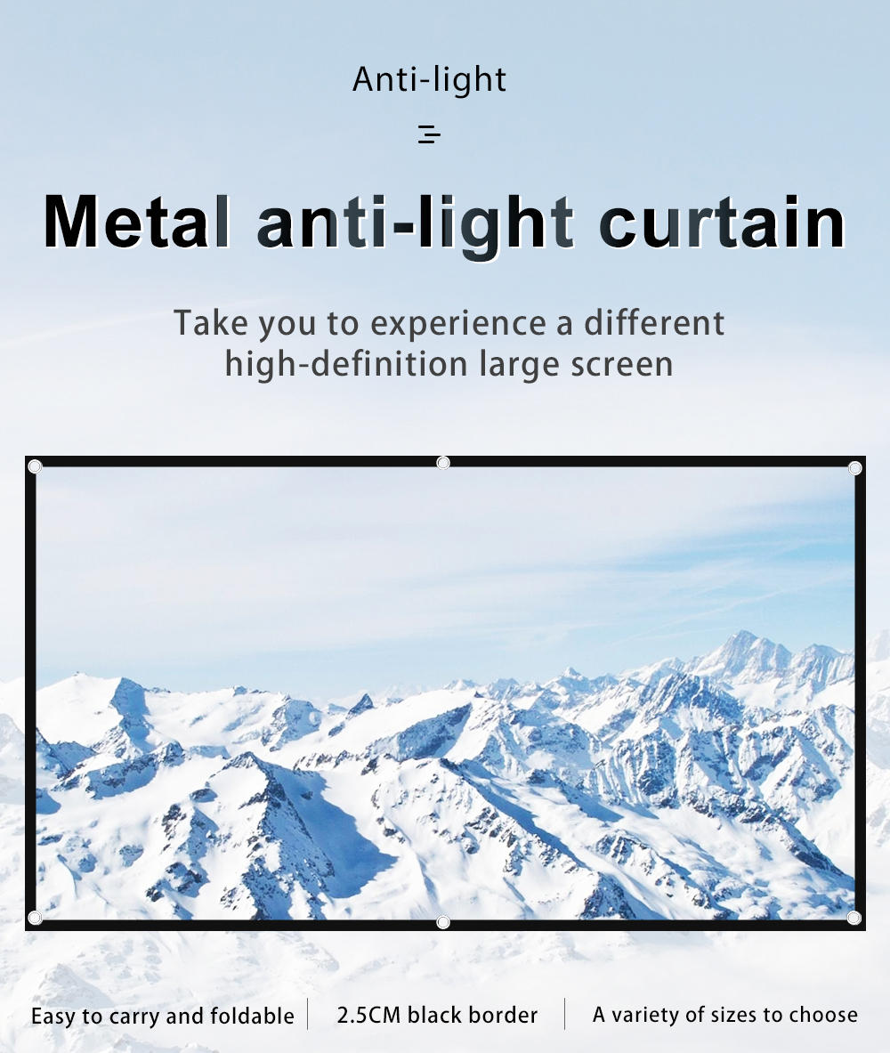 High Brightness Reflective Projector Screen 16/9 HD Metal Anti Light Fabric Cloth Projection Screen For Outdoor House Theater