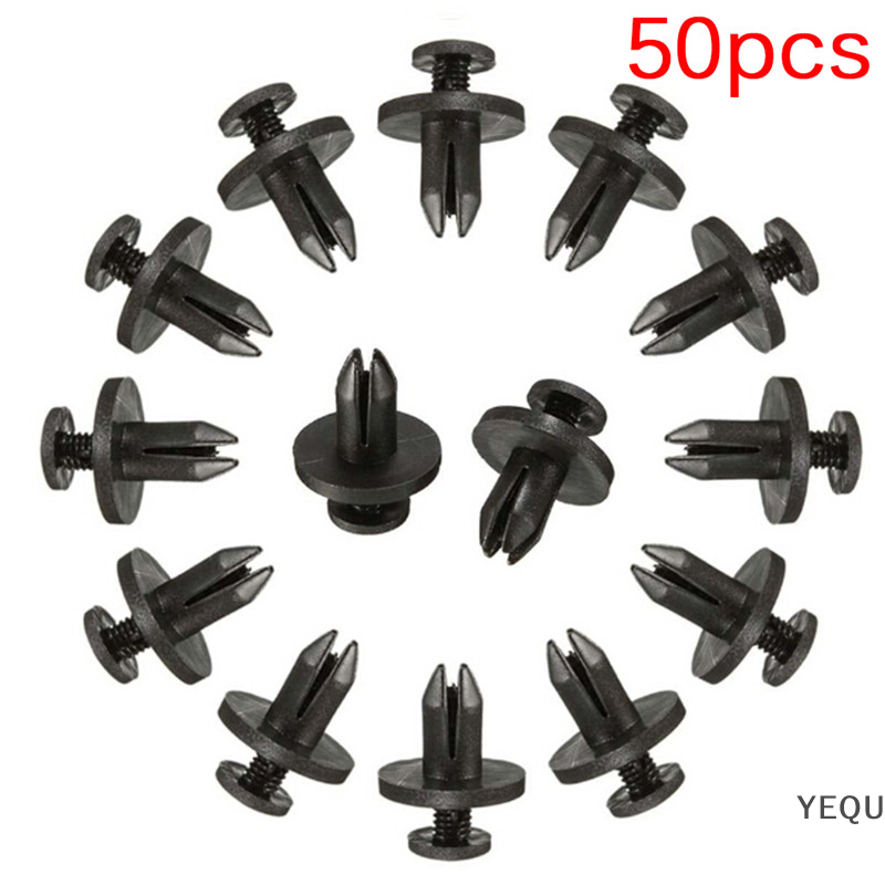 YEQU 50 cái chốt kẹp nhựa màu đen đẩy cản xe hơi ô tô 6 mm