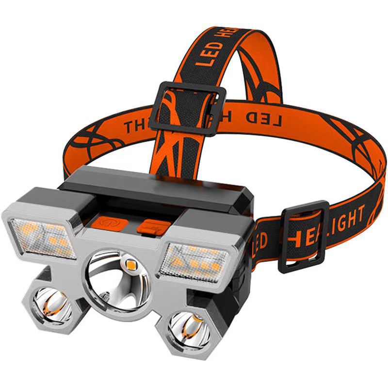 Head lamp LED strong light five-head airplane light USB charging head-mounted riding light outdoor camping fishing headlight