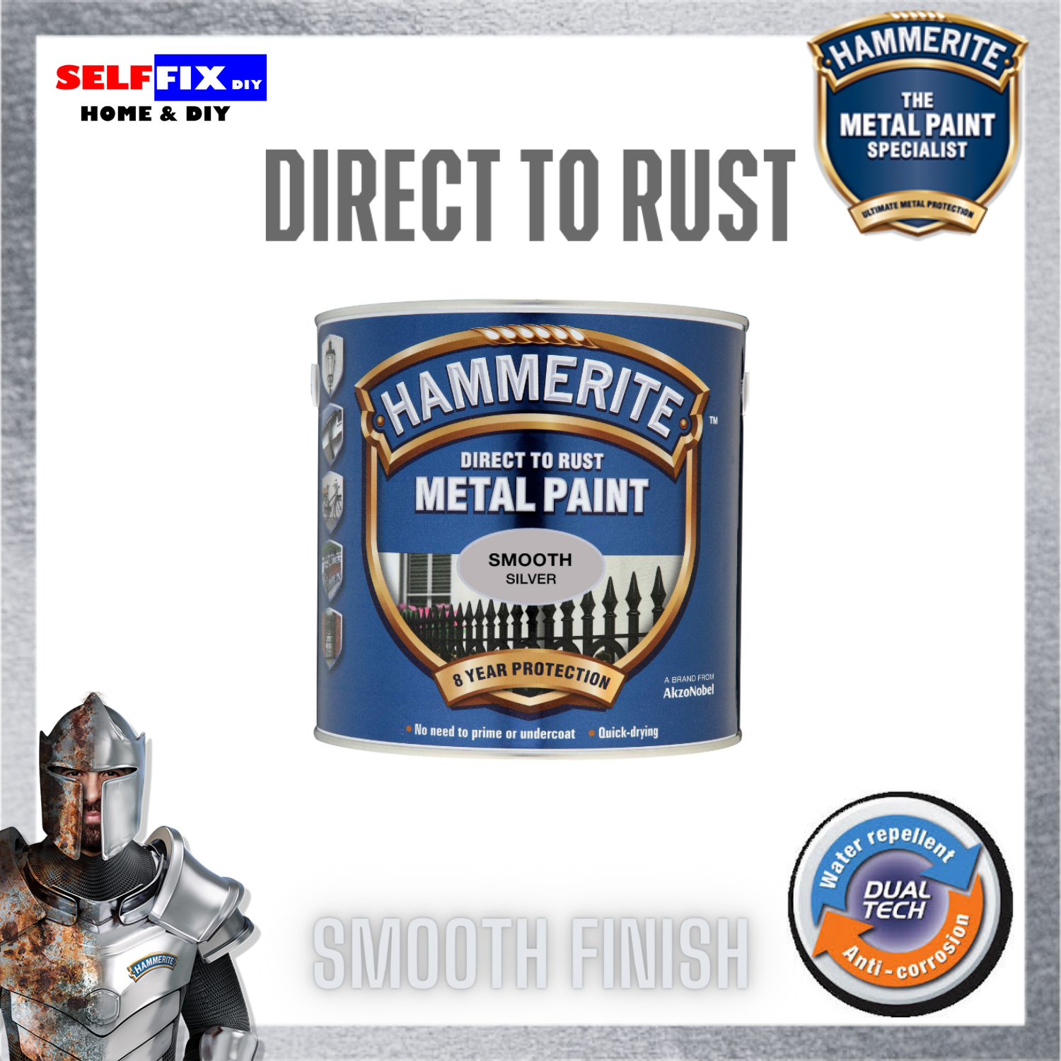 Hammerite Direct To Rust Metal Paint Smooth Silver Hammerite