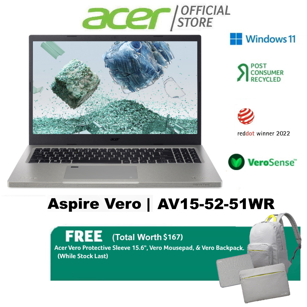 Acer Aspire Vero AV15-52-51WR 15.6" FHD IPS environmentally-friendly Laptop Made with 30% PCR Materials.900153