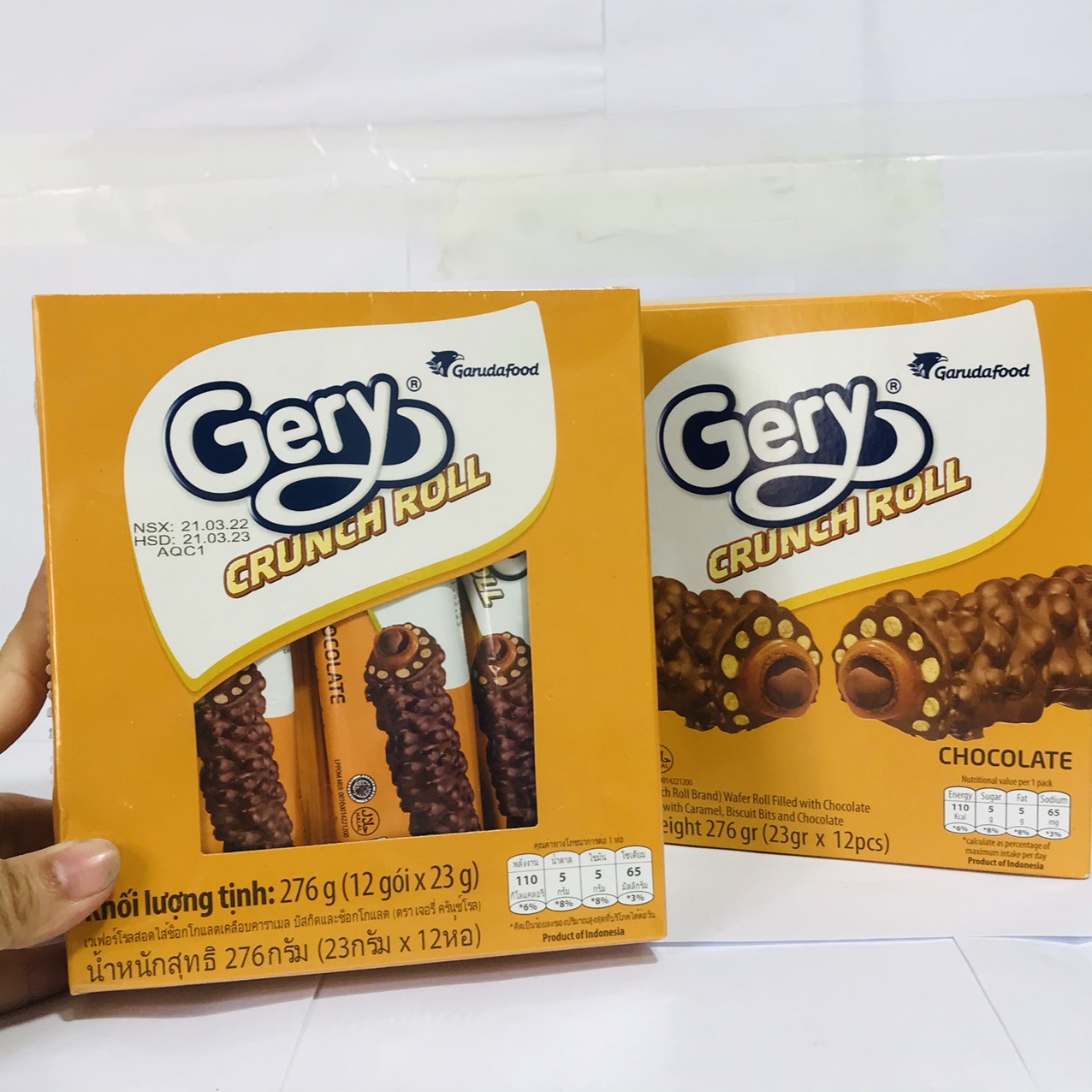 Bánh cuộn phủ Socola Gery Crunch Roll Hộp 276g (12 que)