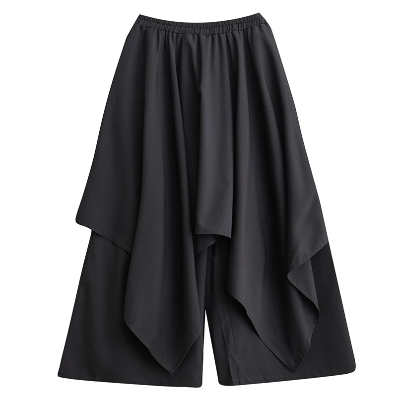 Xitao asymmetrical patchwork wide leg pants loose black women pants dmj3983