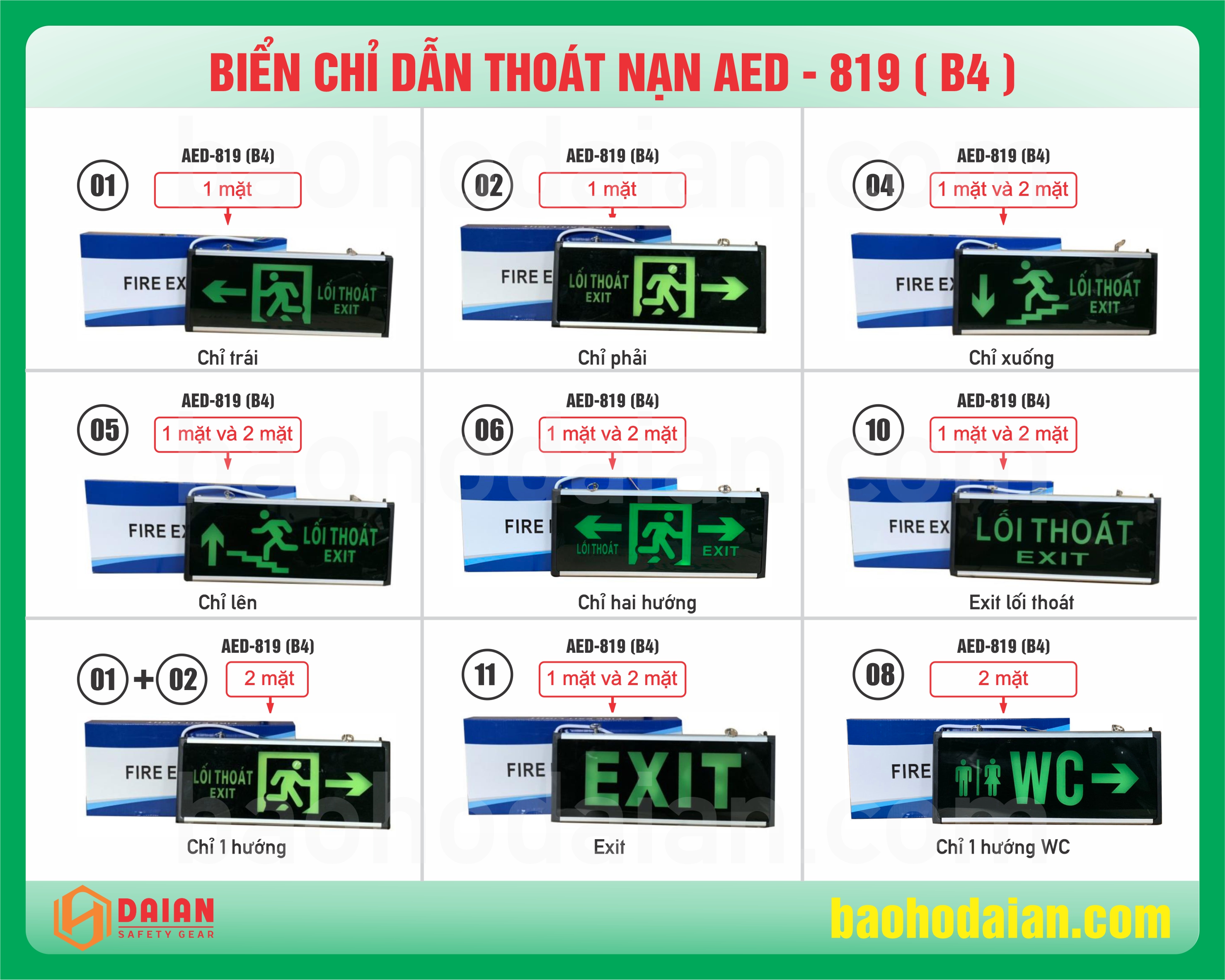 Đèn exit 1 mặt chỉ dẫn lối thoát hiểm sử dụng điện 220V