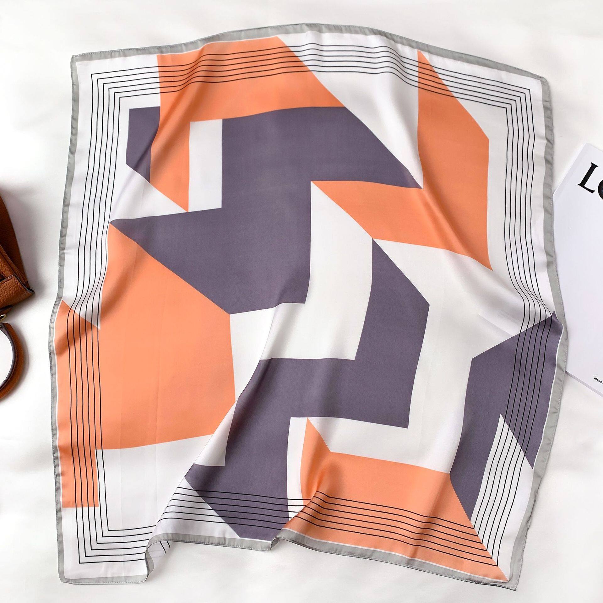 Square Scarf New Women's Printed Hair Collar 70CM Silk Scarf Simulation Silk Stewardess Square Scarf Hijab Shawl WJ70FZS-08