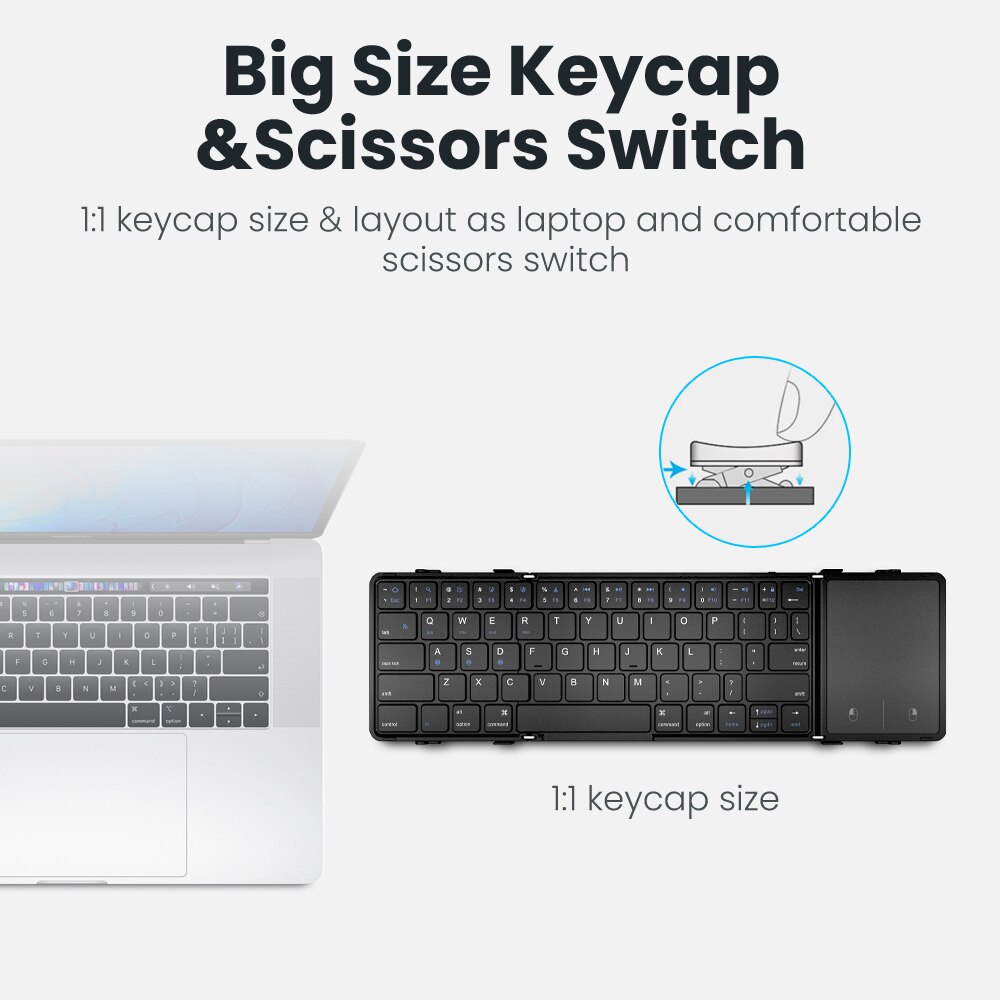 AVATTO Portable Mini Folding Wireless Bluetooth 5.1 Keyboard With 3Channels Connection For Windows Andro IOS Tablet Ipad Phone