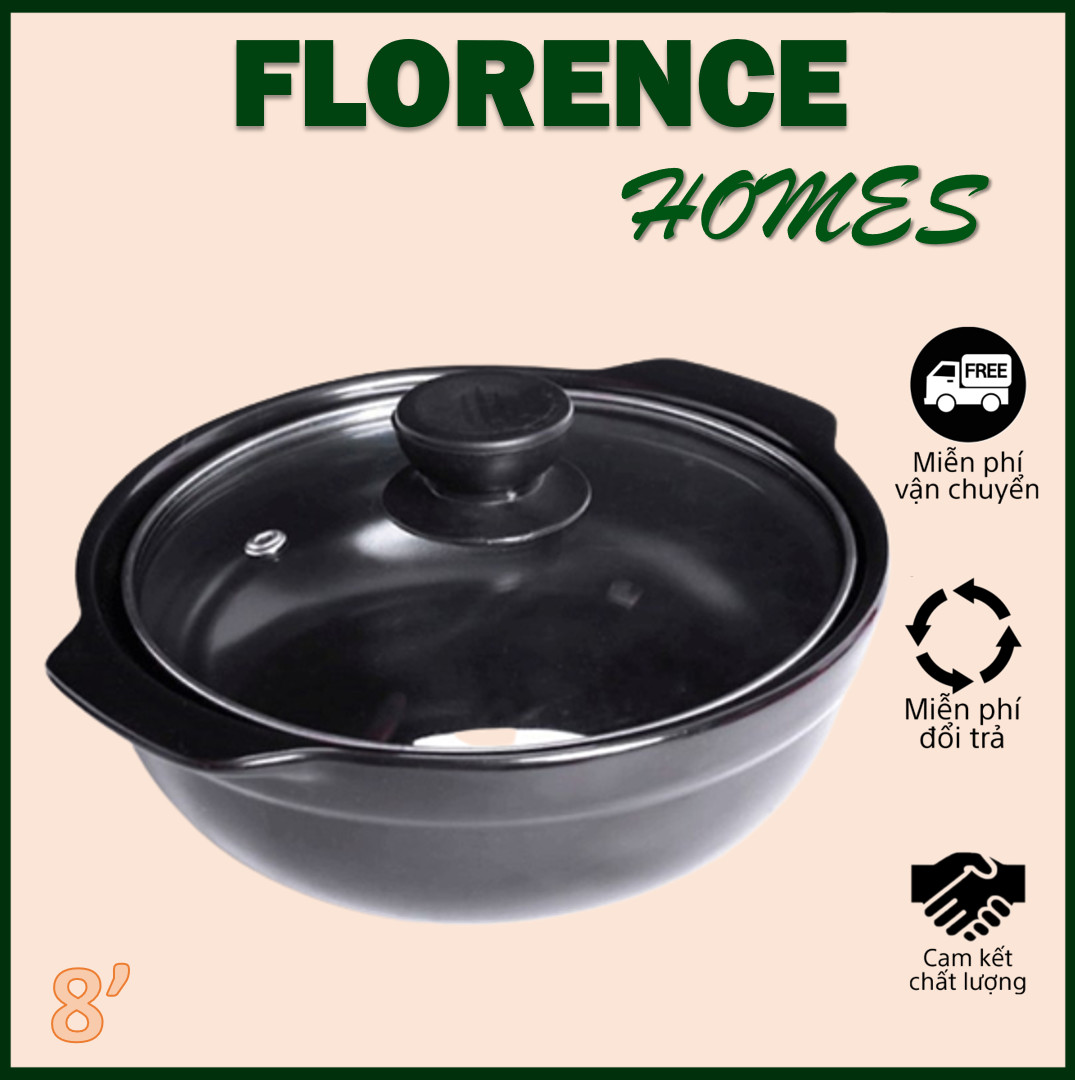 Nồi Đất Nắp Kính Đỉnh 8' size 23cm. Nồi Chuyên Kho Cá, Mỳ Cay.... Giữ Nóng Được Lâu