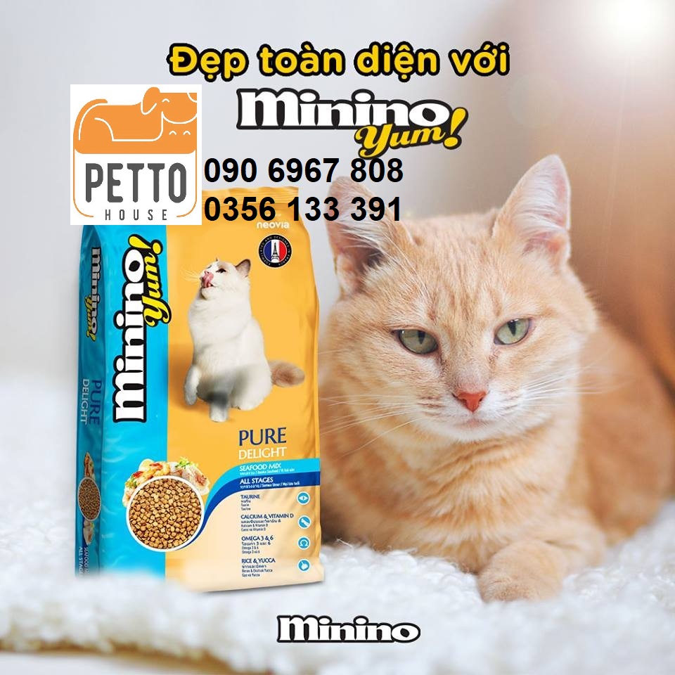Thức ăn cho mèo vị hải sản Minino Yum sea food 350g all stage tiêu chuẩn chất lượng pháp sản xuất tại việt nam
