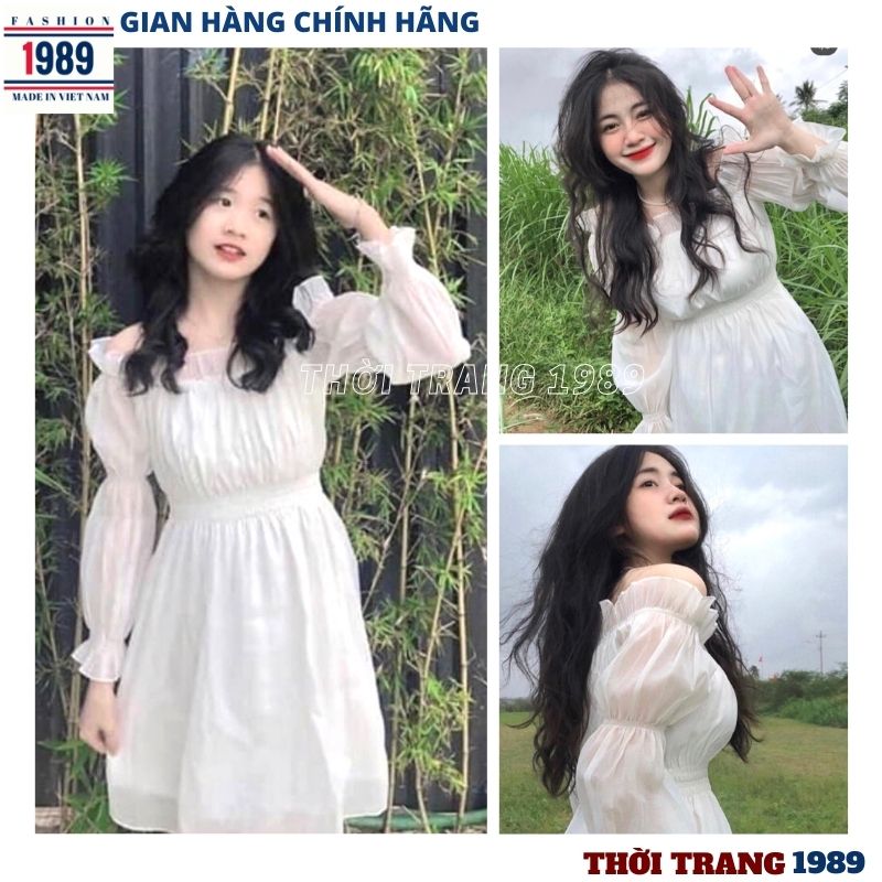 Váy tay bồng trễ vai voan lụa 2 lớp vh-70 ,đầm trễ vai , đầm dự tiệc cực xinh , váy tiểu thư bánh bèo cực xinh -thời trang 1989