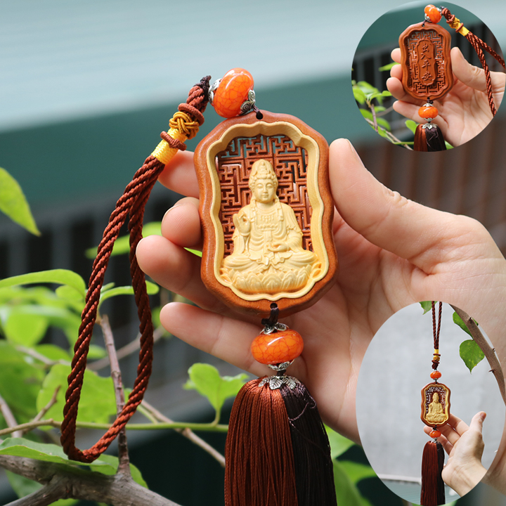 Khánh dây treo xe ô tô xe hơi nhà cửa gỗ cao cấp - Phật Di Lặc - Phật A Di Đà - Hoa Sen - Đồng xu may mắn tài lộc bình an