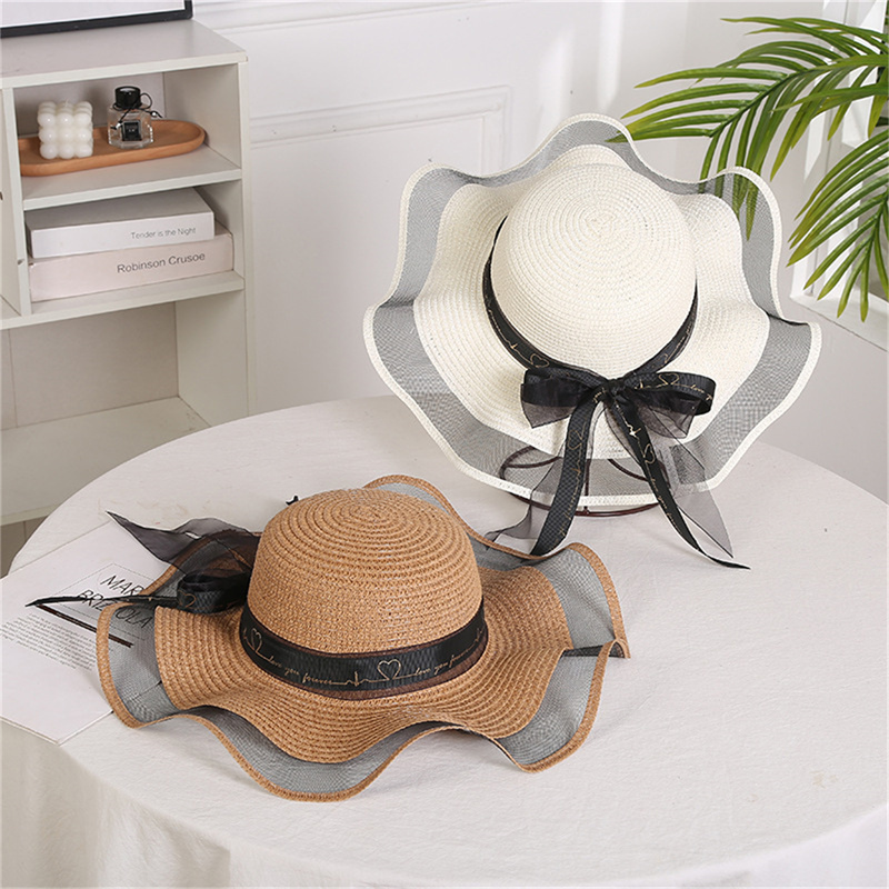 Foldable Big Brim Women Straw Hat Sun Hat Bowknot Elegant